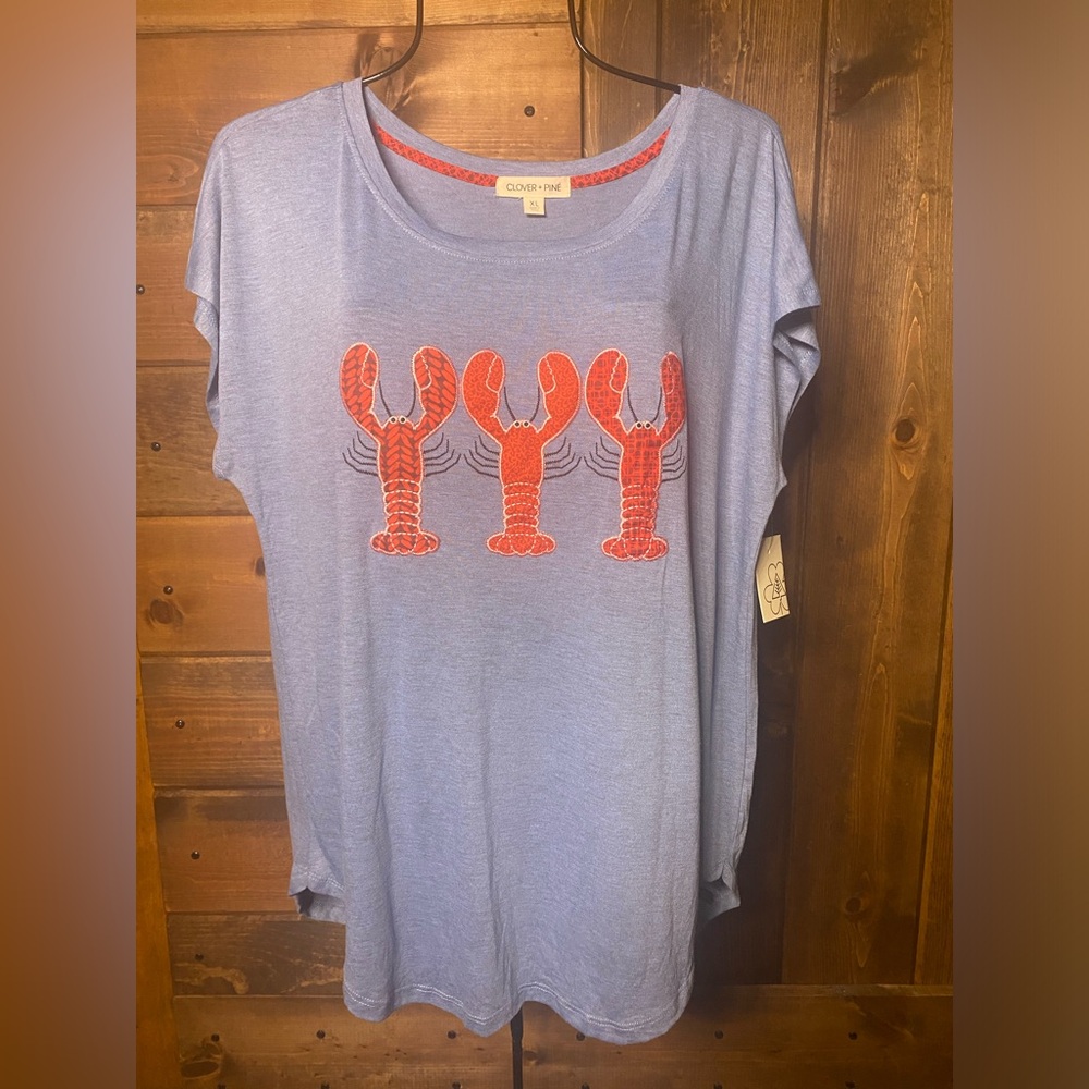 Clover + Pine Blue Top with Red Lobster Print
